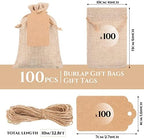 Woanger 100 Pcs Drawstring Burlap Gift Bags 4x6 Inch with Tags, Light Brown - Image 2