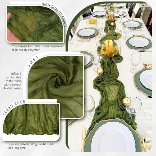 30 Pack Cheesecloth Table Runner 10FT Olive Green Table Runner Boho Gauze Cheese Cloth Table Runners Long Rustic Sheer Table Decorations for Wedding Party Baby Bridal Shower Birthday Holiday Home - Image 3