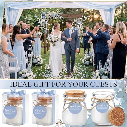MTLEE 20 Sets Wedding Candle for Guests Blue Glass Jars Bridal Shower Favor - Image 6
