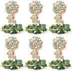 6 Set Baby Shower Bear Table Centerpieces Decortion Blue Bear with Eucalyptus Wreath Wood Slices Welcome Baby Table Toppers for Gender Reveal It's A Boy Party Favors by EYNDYN
