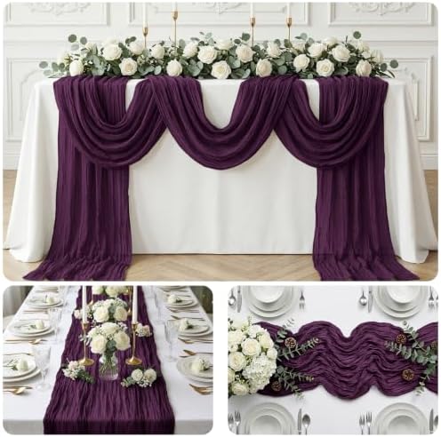 20 Pack Dark Purple 17 x 108 Inch Cheesecloth Table Runner - Boho Gauze Sheer Fabric for Wedding Baby Shower Party Home Decor - Image 7