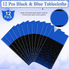 MASHAN 12Pcs Black and Blue Tablecloth Party Decorations,Plastic Black Table Cloth Printed Blue Runner Disposable Rectangle Table Cover for Birthday Wedding Anniversary Graduation Party,54 x108 Inch - Image 2