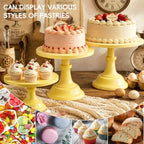 3 PCS Yellow Round Cake Stand Set, Multi Size Metal Cupcake Holders Stand for Birthday Wedding Banquets, Pastry Display Holders for Holiday Party Dessert Display Table Decor (8"/10"/12" Plate) - Image 3