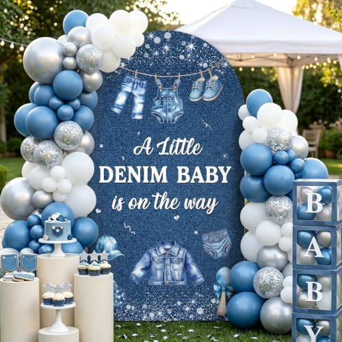 Serencatcher 7.2ft Denim Blue Jean Baby Shower Arch Backdrop Cover - Image 4