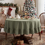 Eternal Beauty Christmas Green Striped Ruffled Round Tablecloth 60 Inches - Image 3