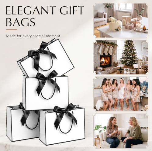 Silkfly 24 Pcs Paper Gift Bags with Handles & Bow Ribbon, White, Black - Image 6
