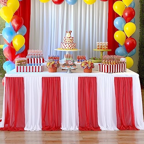 Circus Table Skirt Red White Striped Tulle Table Skirts for Rectangle Table Birthday Carnival Circus Party Decorations 9ft - Image 5