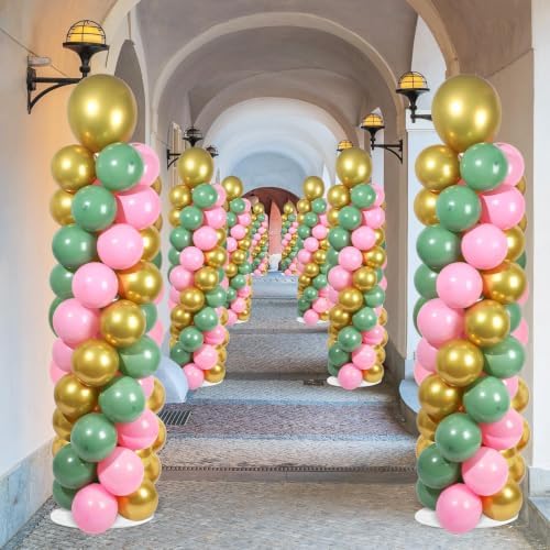 2 Sets Adjustable Balloon Column Stand Kit with Bases（Sage Green Pink Gold） - Image 6