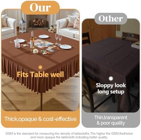 Wish Care 2 Pack Brown Spandex Tablecloths for 54x54 Inch Square Tables, Stretch Fitted Table Clothes with Pleated Ruffle Skirt for 54” Table, Wrinkle Free and Elastic, for Party Kitchen Home Dining - Image 6