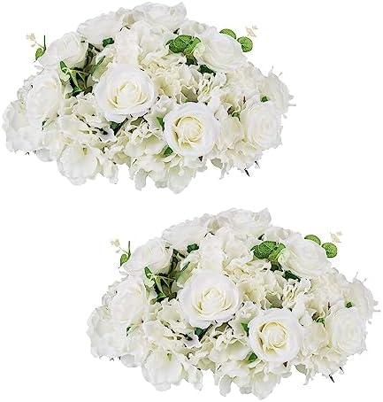 White Flowers Balls for Centerpieces: 15.7in Diam, Set of 2 by CreatedforWeddingsandHome