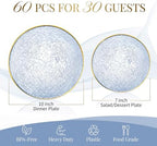 Liacere 60Pcs Blue Plastic Plates - Blue Disposable Plates With Gold Rim, Heavy-duty Gold Plates,Water ripples Party Plates Include 30 Dessert-Platos,30 Dinner-Platos for Party ＆ Wedding & Summer - Image 3