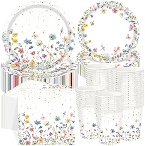 Wildflower Party Decorations, Paper Plates Napkins Cups Serve 50, Floral by Ziliny