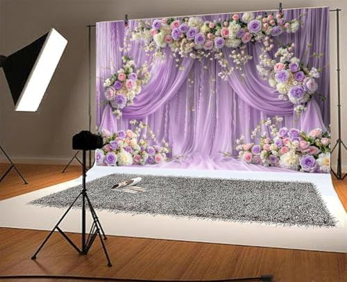 8 x 6 ft Purple Flower Backdrop Lavender Purple Lilac Floral Girl Birthday Portrait Background Photography Wedding Bridal Shower Baby Shower Anniversary Ceremony Decoration Photo Studio Props - Image 4