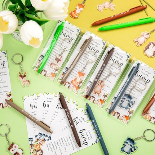 Highergo 100 Pcs Baby Shower Party Favors Bulk 50 Animal Keychains 50 Ballpoint Pens with Thank You Cards Gender Reveal Gift for Guest Baby Shower Souvenir Prize(Woodland) - Image 5