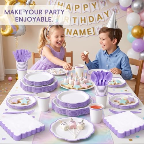 350 Pcs Lavender Rim Paper Plates and Napkins Party Supplies - Image 6