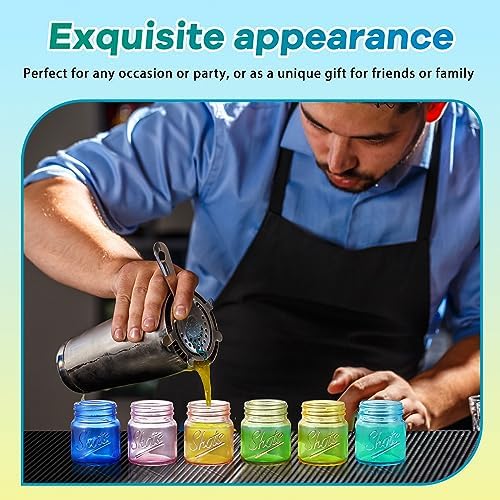 Tessco for you Mini Mason Jar Shot Glasses with Lids 2 oz Dishwasher Safe Mason Canning Jars for Bachelorette Wedding Party Favors Bar Drinks Home Desserts Honey Jam Candy(Fresh Color,72 Pcs) - Image 5