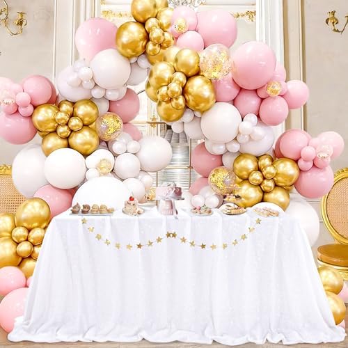 QueenDream White Wedding Tablecloth 90x90 Inch Sequin Fabric Table Cloths Rectangle Sparkle Anniversary Banquet Halls Christmas Decorations by QueenDream