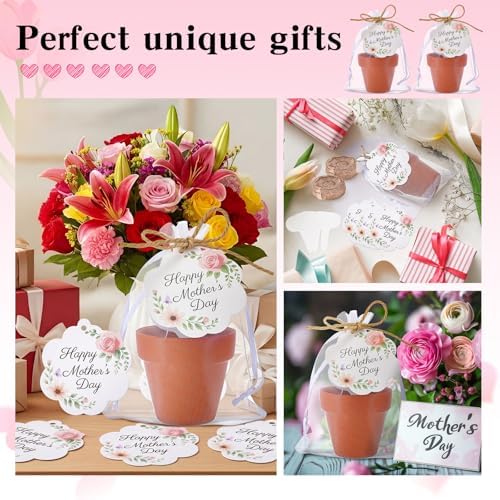 30 Sets Happy Mother's Day Appreciation Gifts Party Favors Mini Terracotta Flowerpot Planting Kit with Seedling Soil Blocks, Labels, Mother's Day Cards & Organza Bags for Mom Gardening Gift - Image 6