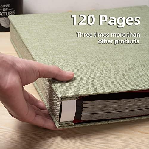 Large Photo Album Self Adhesive 4x6 5x7 3x5 8x10 Scrapbook Magnetic Album DIY Scrap Book Length 13 x Width 12.8 (Inches) 120 Black Sticky Pages Linen Cover DIY Photo Album(Gress Green) - Image 5