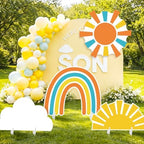 4 Pcs Here Comes the Son Baby Shower Decoration, Large Sun Cloud Rainbow Cardboard Cutouts Props, Retro Sunshine Themed Standups for Photo Booth & Boy First Birthday Decor - Image 5