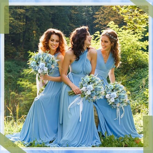 Tigeen 6 Bundles Artificial Flowers Bouquet for Wedding, Blue - Image 6