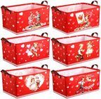 CHENGU 6 Pack Valentine's Day Storage Basket Vintage Valentine's Day Basket for Gift Collapsible Red Heart Holiday Decor Retro Large Bin Foldable Waterproof Box with Handle for Bedroom Laundry Nursery by CHENGU