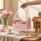Honeydak 10 Pcs Cake Flower Clear Gift Boxes with Handle 4 in, Pink, Ribbon - Image 4