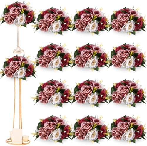 Hotop 12 Pcs Silk Rose Flower Balls,Burgundy, Dusty Pink, Creamy White by Hotop