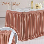 21ft Length Dusty Rose Satin Table Skirt for Rectangle Tables, Wrinkle Resistant Pleated Ruffle Table Cloth Glitter Desk Skirting for Weddings Banquet Birthday Party Bridal Shower Decorations - Image 4