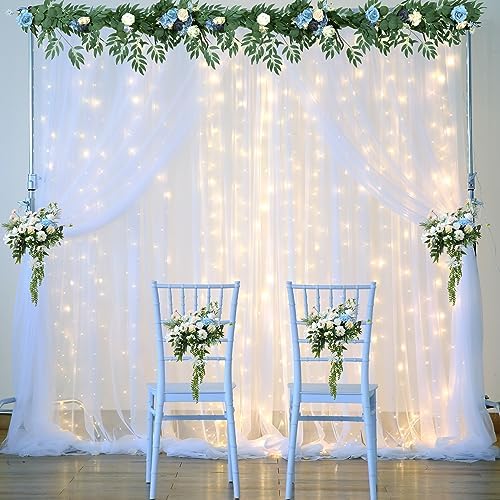 Sheer Backdrop Curtain with Lights String for Parites 20×10ft White Tulle Backdrop Curtain for Wedding Baby Shower Birthday Party Photo Shoot Decorations(4 Panels 5ft×10ft) - Image 2