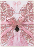 50Pcs Pink Butterfly Wedding Invitations with Envelopes and Rsvp Cards by AdasBridal