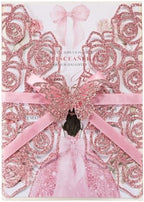50Pcs Pink Butterfly Wedding Invitations with Envelopes and Rsvp Cards by AdasBridal