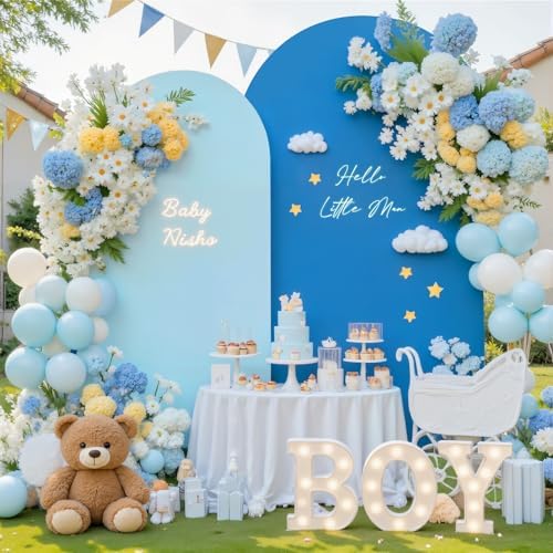 Baby Blue and Royal Blue Photo Arch Backdrop Cover Set of 2 for Baby Shower Boy Party 7.2ft and 6ft Arch Covers Stretchy Backdrop Spandex Birthday Arch Stand Covers for Wedding Banquet Background - Image 2