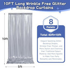 leegleri 40x10ft Thick Silver Glitter Backdrop Curtain Panels for Parties, Wrinkle Free Sequin Sparking Photo Backdrop Drapes, 8 Panels 5x10ft Shimmer Back Drop Cloth for Wedding Birthday Photography - Image 6