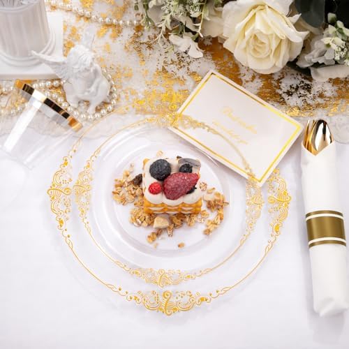 Nervure 175Pcs Clear Gold Plates, Disposable Party Plates for 25 Guests - Image 5