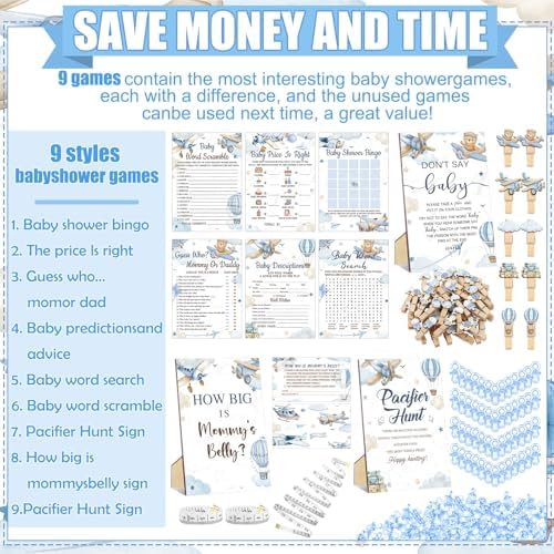 Sherr 476 Pcs Airplane Baby Shower Game Set, 9 Style Baby Shower Activities - Image 4