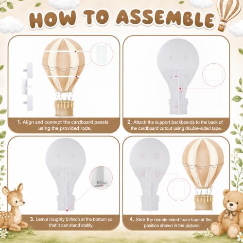 2.9 ft x 4.9 ft Hot Air Balloon Baby Shower Decorations, Large Light Brown Hot Air Shaped Cardboard Cutout, Life-Size Standup Photo Booth Props for Birthday Party Celebration Backdrops Decor - Image 3