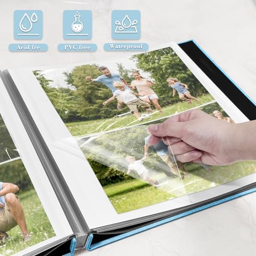 Large Photo Album Self Adhesive, DIY Scrapbook Album for 3x5 4x6 8x10 Pictures, 60 Pages Light Blue Linen Cover Memory Book, Ideal Gift for Family Wedding Baby Christmas Anniversary - Image 4