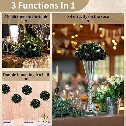 NUPTIO Black Artificial Flowers, Fake Rose Bouquet Arrangement, 6 Pcs - Image 5