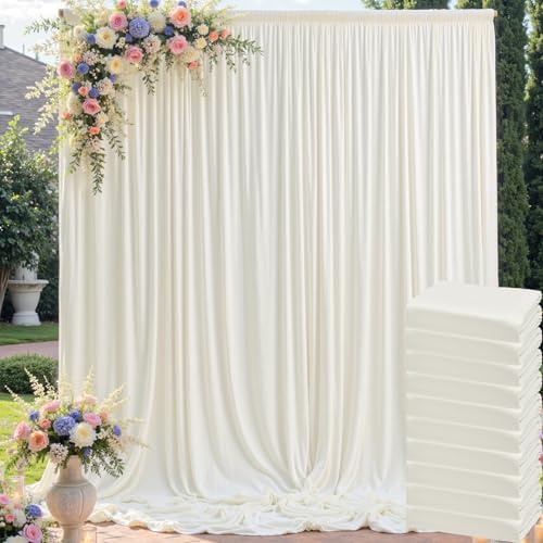 50ft x 10ft Wrinkle Free Ivory Backdrop Curtain for Parties, 10 Panels 5x10ft Silky Polyester Ivory Wedding Backdrop Drapes Photo Back Drop Cloth for Birthday Baby Shower Photography Background by ENJOYYOURPARTY