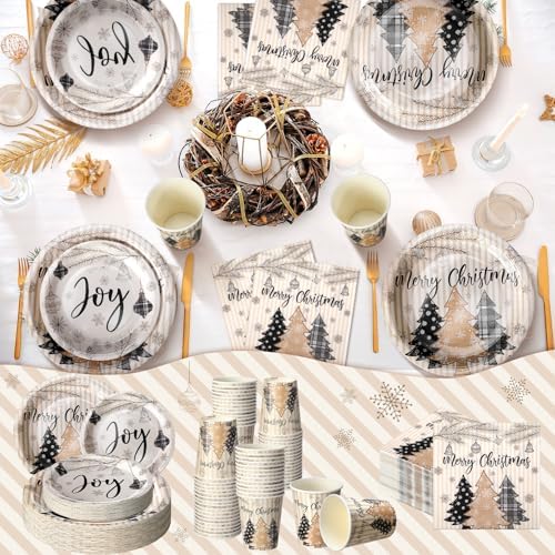 Hsei 250 Pcs Christmas Tree Plates Napkins Disposable Party Serves 50 - Image 4