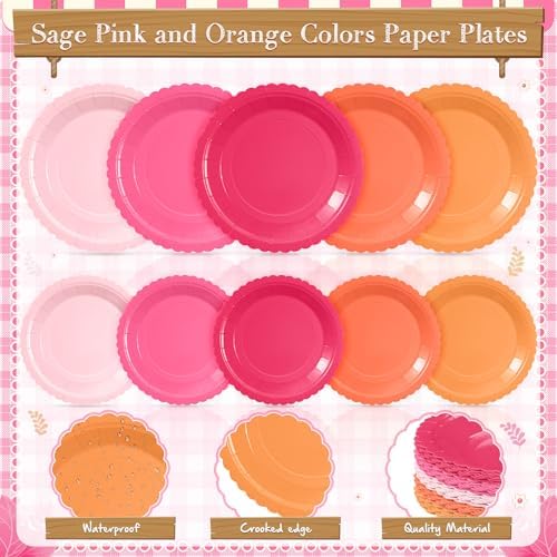Zhehao 175 Pcs Pink and Orange Party Plates Cups Napkins Set - Image 4