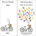 Graduation Wedding Gift Fingerprint Guestbook Alternative Customized DIY Thumbprint Painting Bicycle with Balloons Canvas Signature Book with Wood Hanger-60x80cm - Image 3