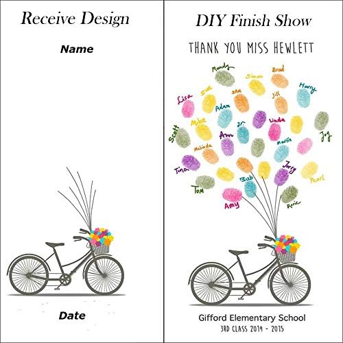 DIY Fingerprint Painting Canvas Bicycle Balloons Guest Book with Ink Pad Personalized Sign in Book for Wedding Graduation Teacher Retirement Party Decorations -60x80cm - Image 3