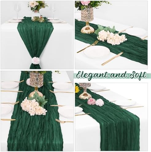 16 Pack Emerald Green Cheesecloth Table Runners 20x120 Inch Gauze Table Runner Cheese Cloth 10FT Green Table Runner Rustic Sheer Runner for Wedding Baby Shower Birthday Party Table Decor - Image 4
