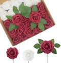 Artificial Flowers Realistic Roses, Real Looking Fake Roses with Stem for DIY Wedding Bouquets Centerpieces Bridal Shower Party Home Romantic Decorations (White & Wine Red, Regular 3" - 200pcs) by BringmoreJoyinyourlife