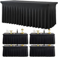4 Pack Black Spandex Tablecloth for 5 Foot Rectangle Tables, Wrinkle Free Fitted Table Clothes Cover 5ft Stretchy Tablecloths with Skirt for Parties Weddings Birthday Banquet Baby Shower by Htper
