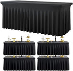 4 Pack Black Spandex Tablecloth for 5 Foot Rectangle Tables, Wrinkle Free Fitted Table Clothes Cover 5ft Stretchy Tablecloths with Skirt for Parties Weddings Birthday Banquet Baby Shower by Htper