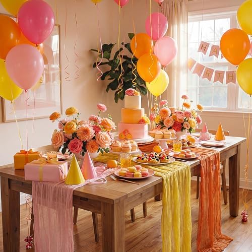 6 Pcs Orange Yellow Pink Cheesecloth Table Runner 118" - Image 4
