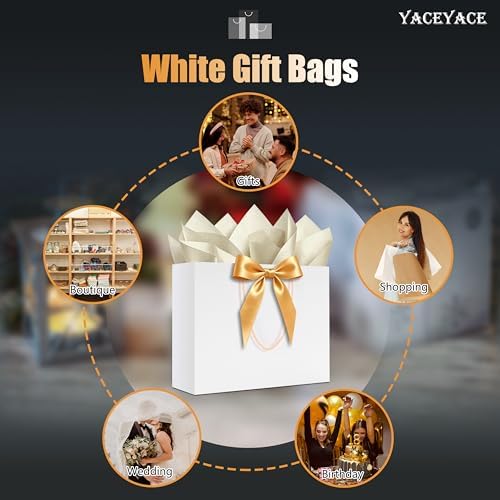 YACEYACE White Gift Bags with Ribbon, 20Pack of Gift Bags with Handles - Image 7